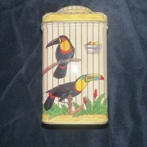 Vintage Keller Charles of Philadelphia Bird Cage Tin - Parrots, Toucan - W/Lid